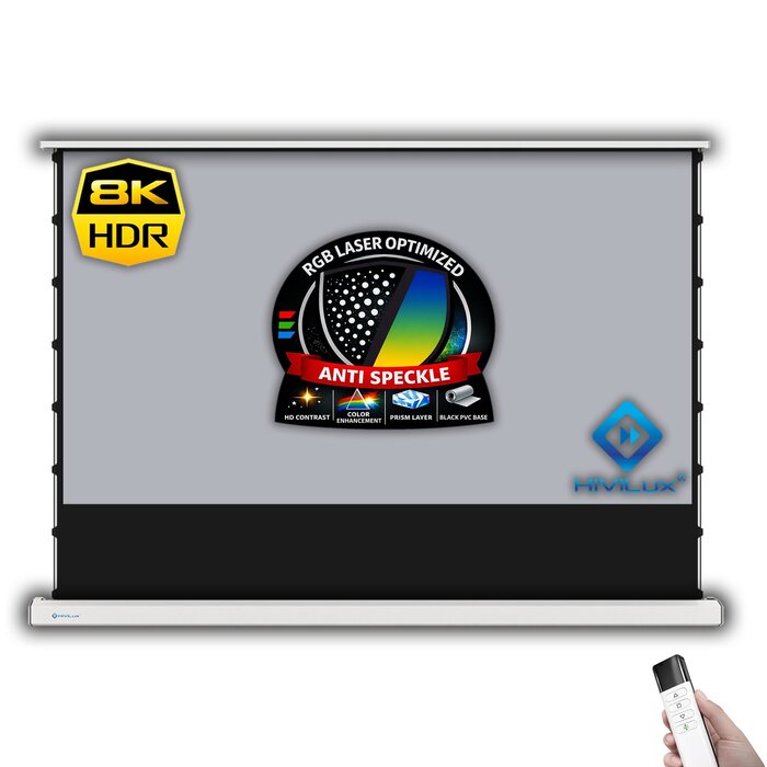 HiViLux HiViLux® RGB-Triplelaser Vloer-gemotoriseerd projectiescherm – HiViGrey  3L – Wit -  135" 16:9 HD   299 x 168 cm