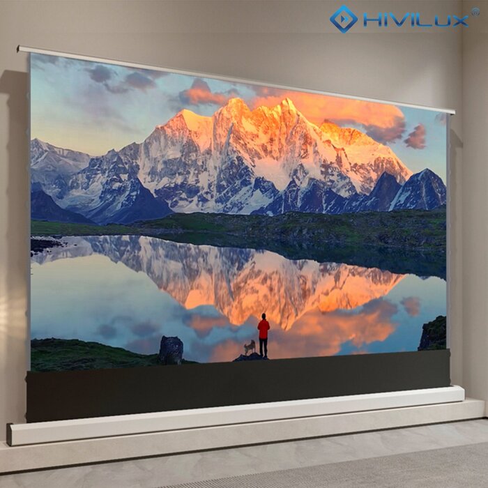 HiViLux HiViLux® RGB-Triplelaser Vloer-gemotoriseerd projectiescherm – HiViGrey  3L – Zwart -  92" 16:9 HD   204 x 115 cm