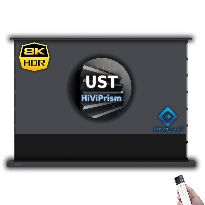 HiViLux HiViLux® UST/CLR Kontrast Vloer-gemotoriseerd projectiescherm – HiViPrism  HD R – Zwart -  110" 16:9 HD   244 x 137 cm