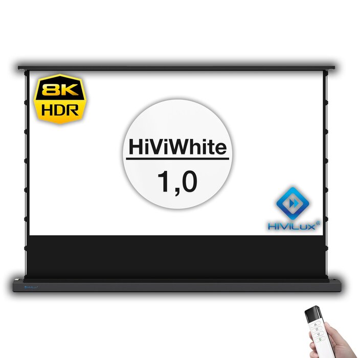HiViLux HiViLux®  Vloer-gemotoriseerd projectiescherm – HiViWhite  1,0 – wit - 127" 16:9 HD   280 x 158 cm