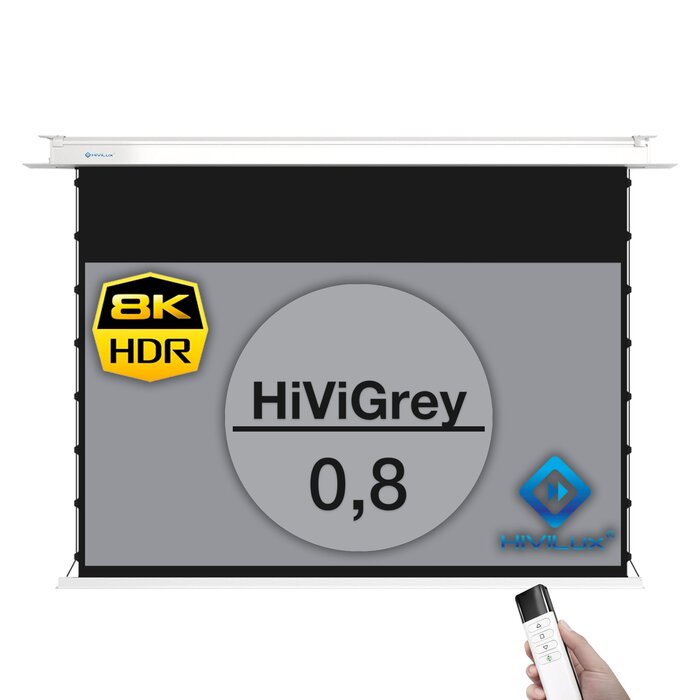 HiViLux HiViLux® grijs InCeiling  Tension-gemotoriseerd projectiescherm Met HiViGrey  0,8 - 135" 16:9 HD 299 x 168 cm
