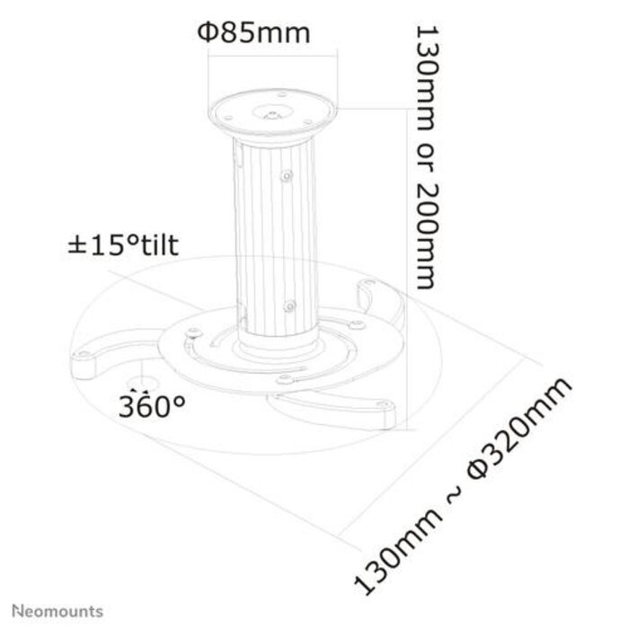 neomounts Neomounts BEAMER-C80WHITE Universele Beamerbeugel Wit – Verstelbaar 13-20 cm – Full Motion