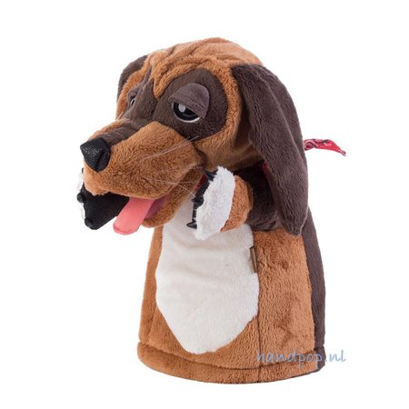 Folkmanis handpop hond met hangoren en rode zakdoek