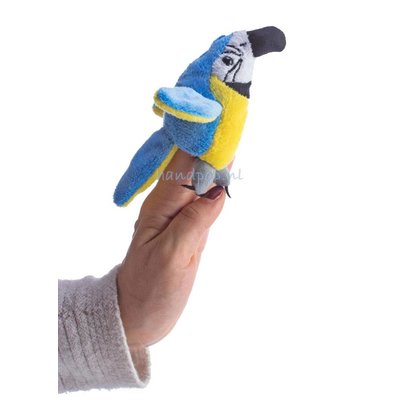 The Puppet Company papegaai blauw/geel vingerpopje