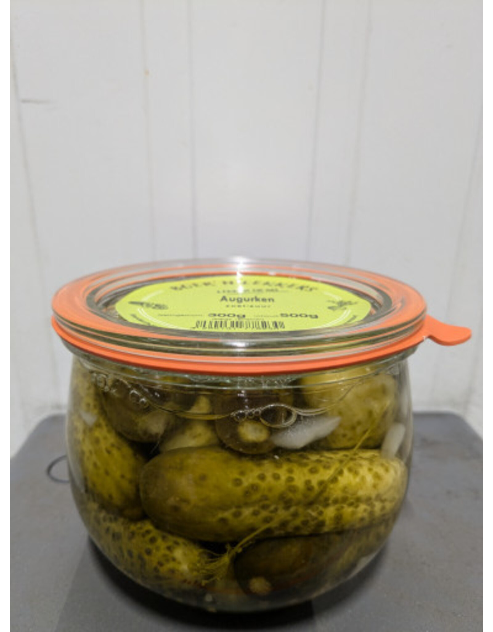 Fijningelegde augurken zoet-zuur pot 500 gram.