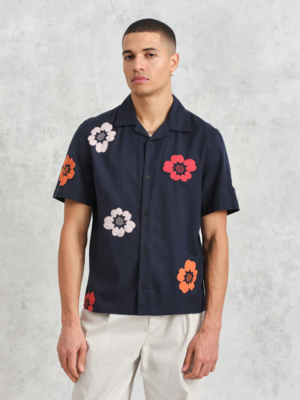 Wax London Wax London Didcot Shirt Applique Floral Navy