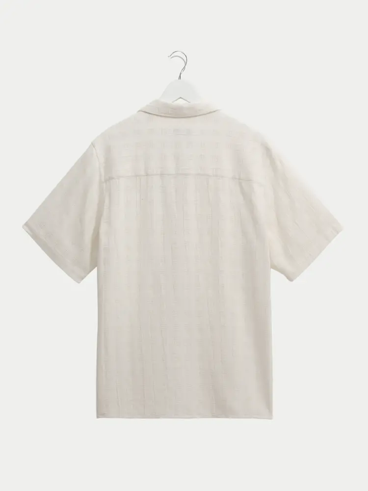 Wax London Didcot Shirt Open Weave Grid Ecru
