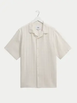Wax London Didcot Shirt Open Weave Grid Ecru