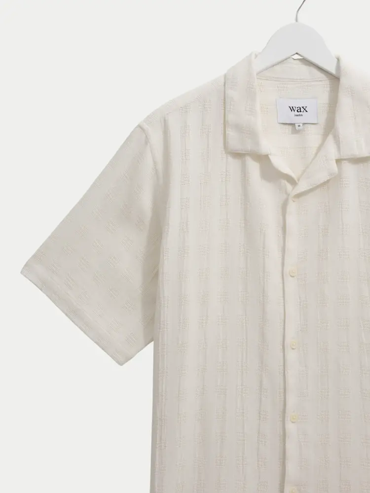 Wax London Didcot Shirt Open Weave Grid Ecru
