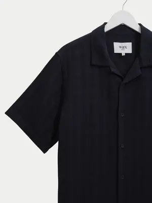 Wax London Didcot Shirt Open Weave Grid Navy