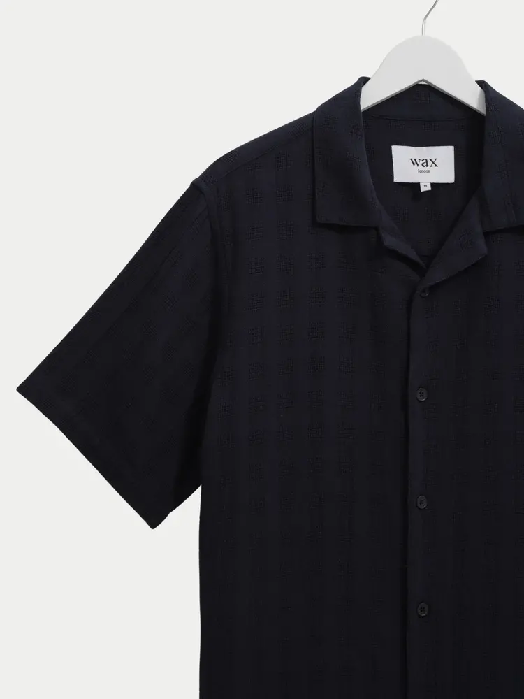 Wax London Didcot Shirt Open Weave Grid Navy