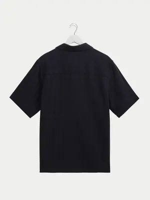 Wax London Didcot Shirt Open Weave Grid Navy