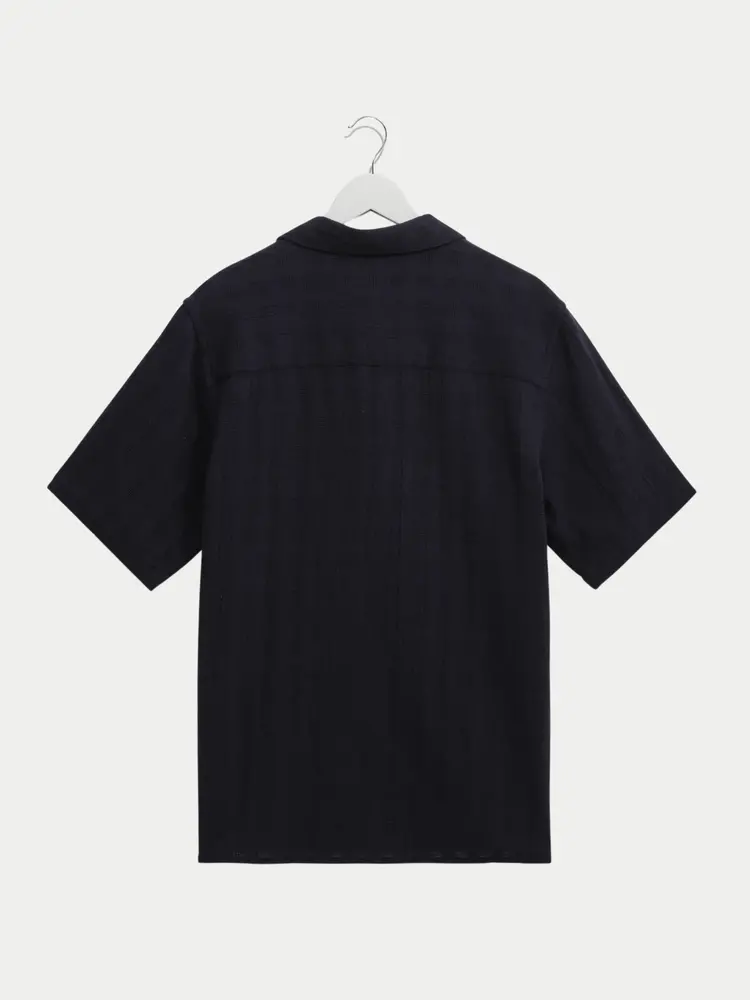 Wax London Didcot Shirt Open Weave Grid Navy