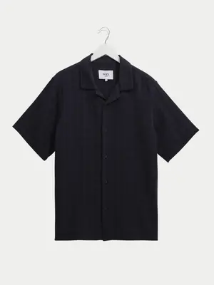 Wax London Didcot Shirt Open Weave Grid Navy