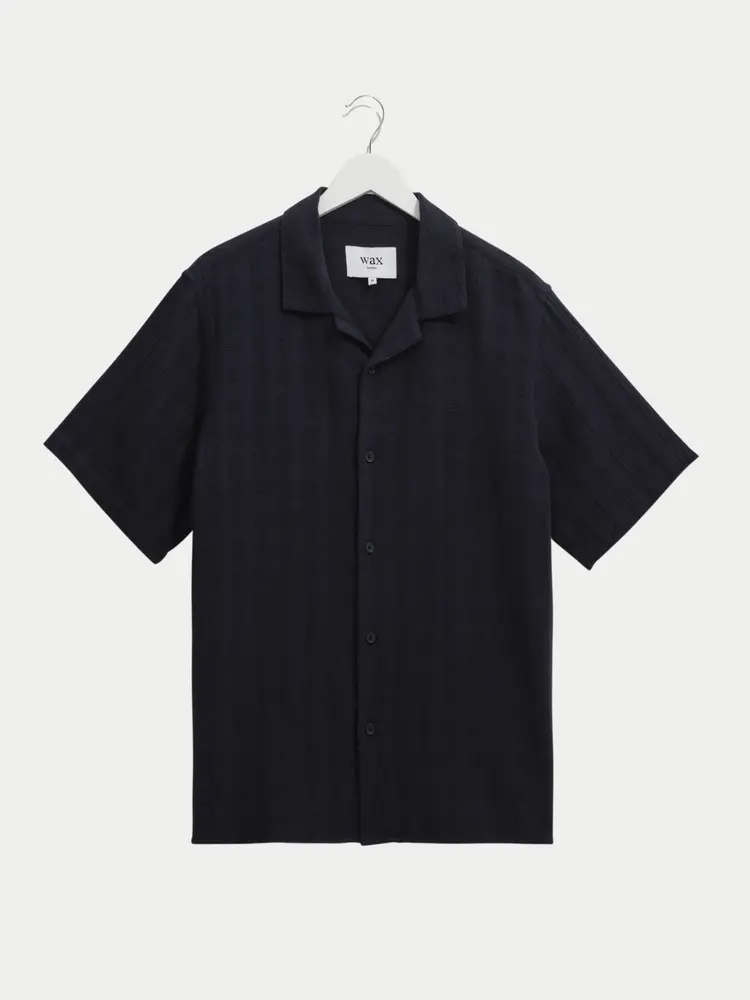 Wax London Didcot Shirt Open Weave Grid Navy