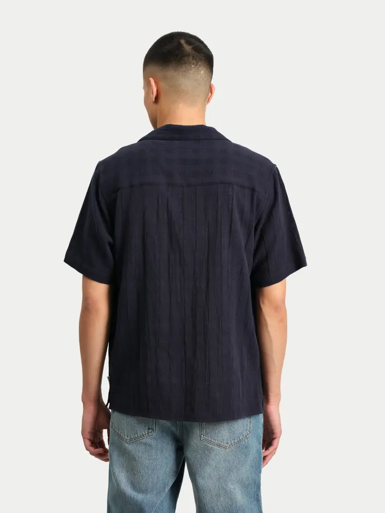 Wax London Didcot Shirt Open Weave Grid Navy