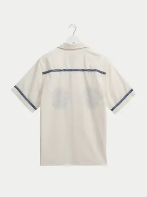 Wax London Didcot Shirt Crest Motif Ecru Blue