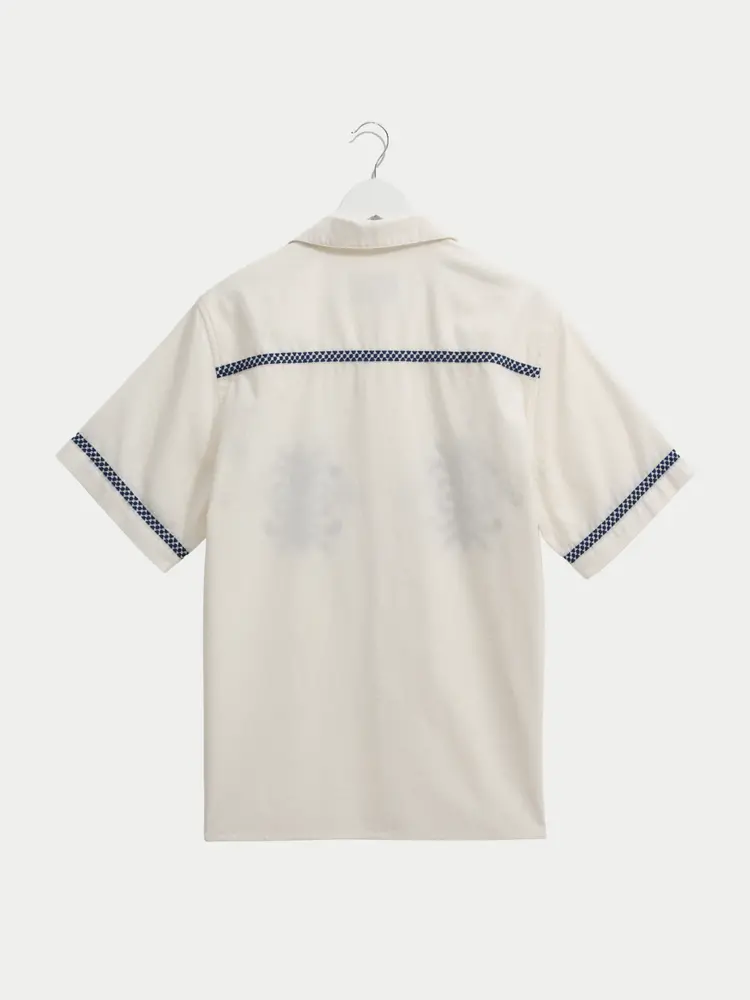 Wax London Didcot Shirt Crest Motif Ecru Blue