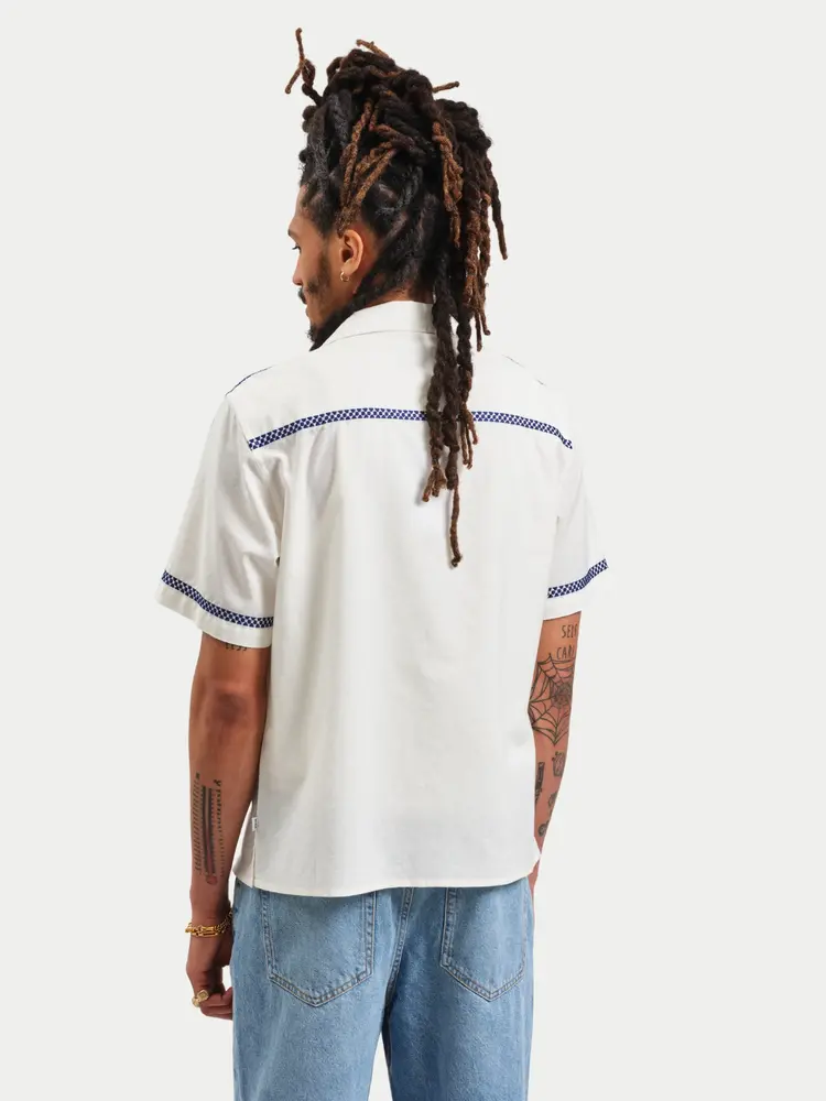 Wax London Didcot Shirt Crest Motif Ecru Blue