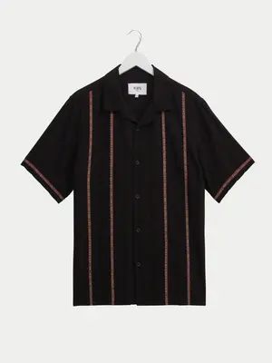 Wax London Didcot Shirt Striped Open Dobby Black Multi