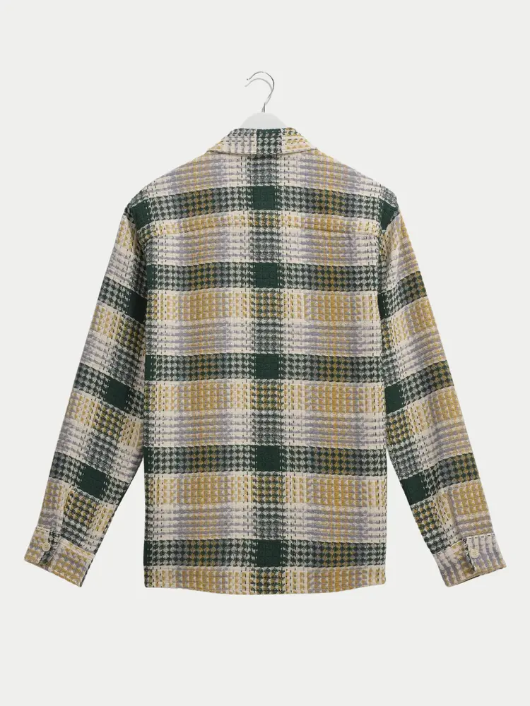 Wax London Whiting Overshirt Addle Check Ecru Green