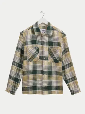 Wax London Whiting Overshirt Addle Check Ecru Green