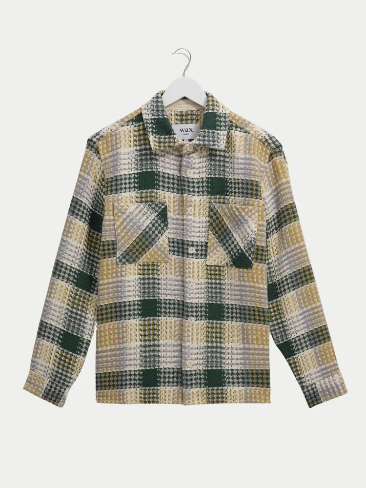 Wax London Whiting Overshirt Addle Check Ecru Green