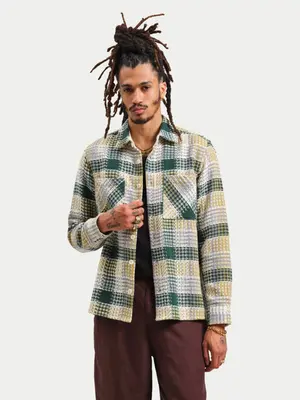 Wax London Whiting Overshirt Addle Check Ecru Green