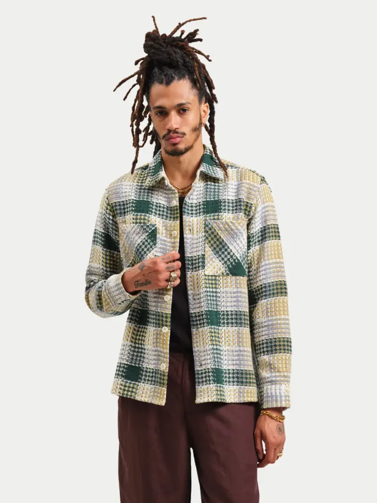 Wax London Whiting Overshirt Addle Check Ecru Green