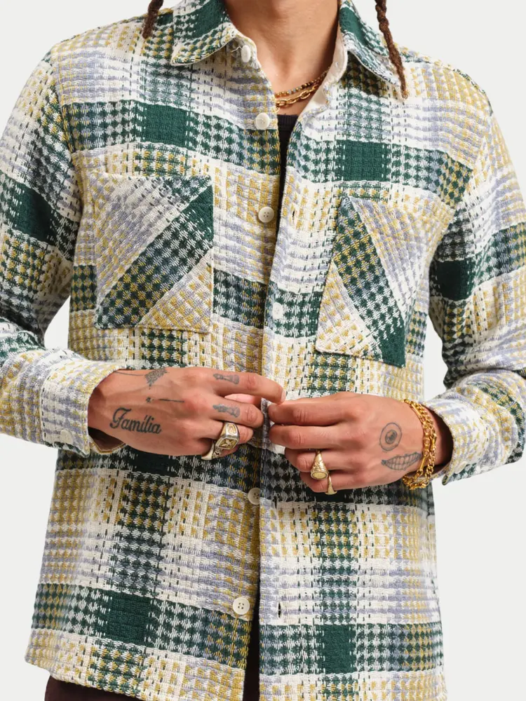 Wax London Whiting Overshirt Addle Check Ecru Green