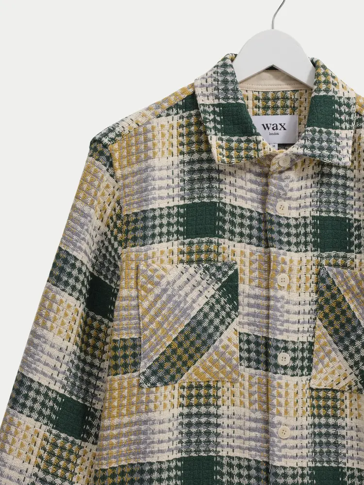 Wax London Whiting Overshirt Addle Check Ecru Green