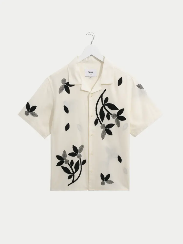 Wax London Didcot Shirt Bloom Applique Ecru Black