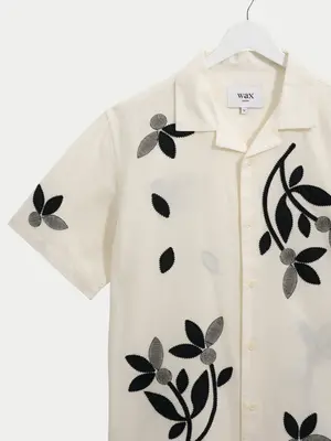 Wax London Didcot Shirt Bloom Applique Ecru Black