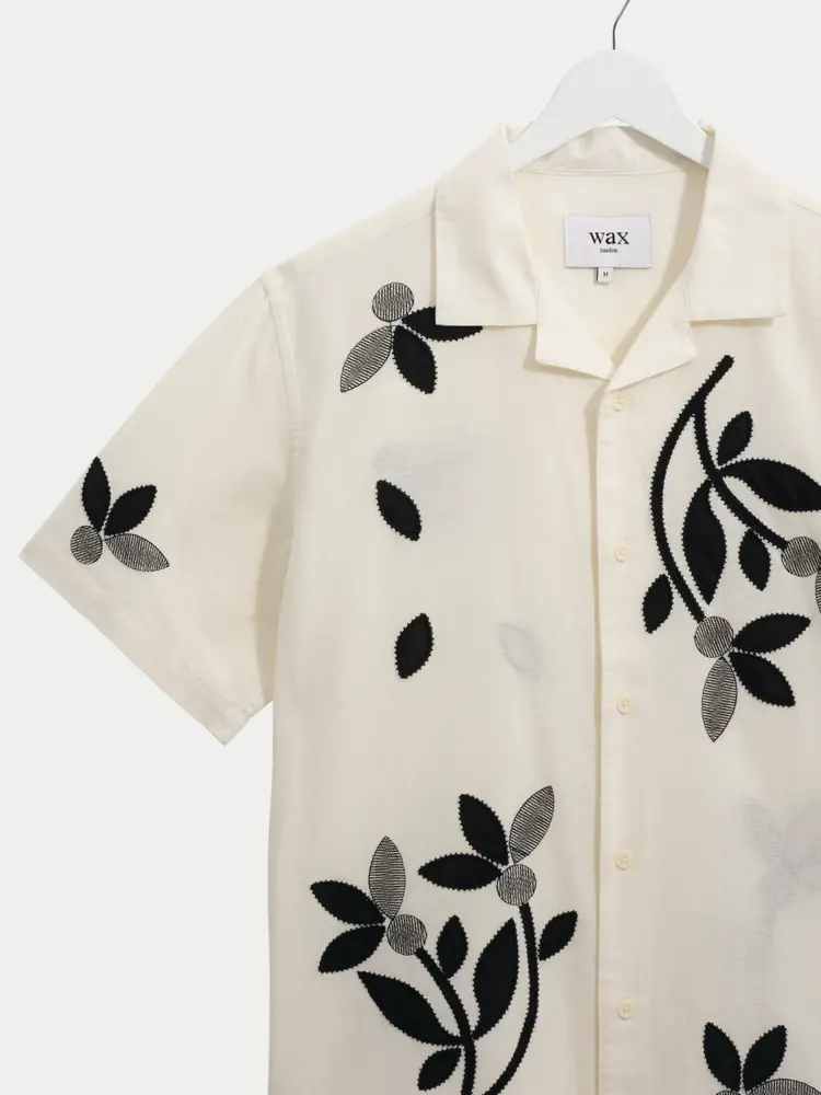 Wax London Didcot Shirt Bloom Applique Ecru Black