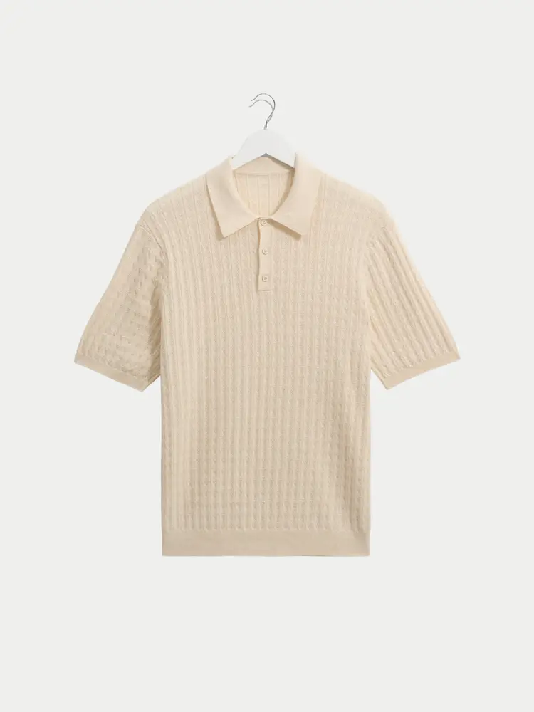 Wax London Naples Polo Diamond Stripe Ecru