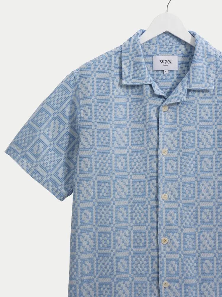 Wax London Didcot Shirt Geo Dobby Blue
