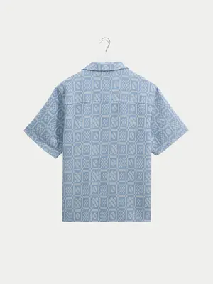 Wax London Didcot Shirt Geo Dobby Blue