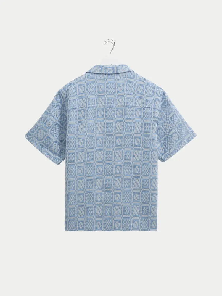 Wax London Didcot Shirt Geo Dobby Blue