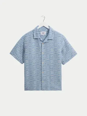 Wax London Didcot Shirt Geo Dobby Blue