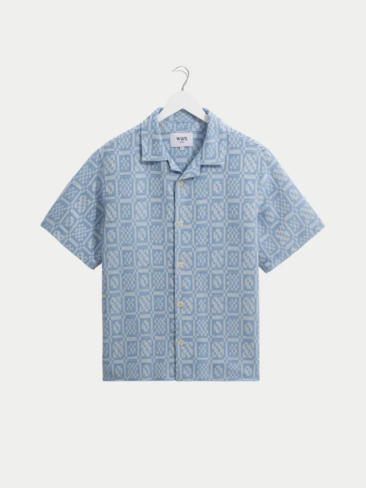 Wax London Didcot Shirt Geo Dobby Blue