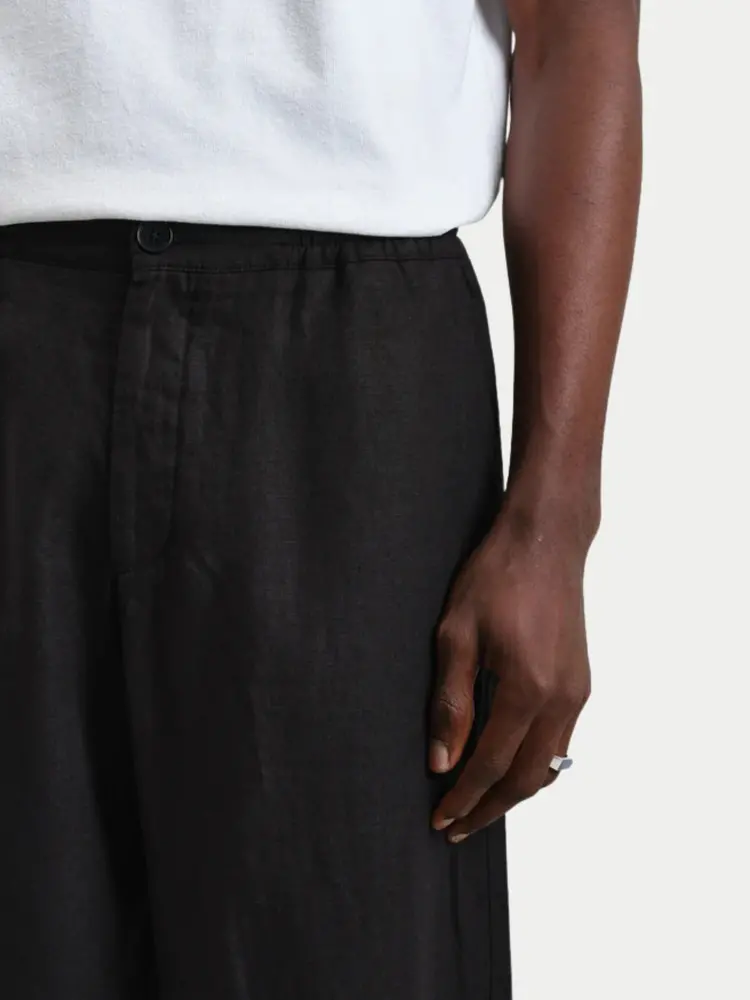 Wax London Glencoe Washed Linen Trouser Black