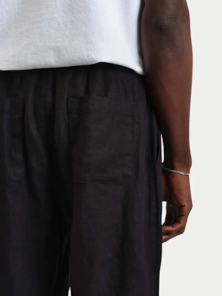 Wax London Glencoe Washed Linen Trouser Black