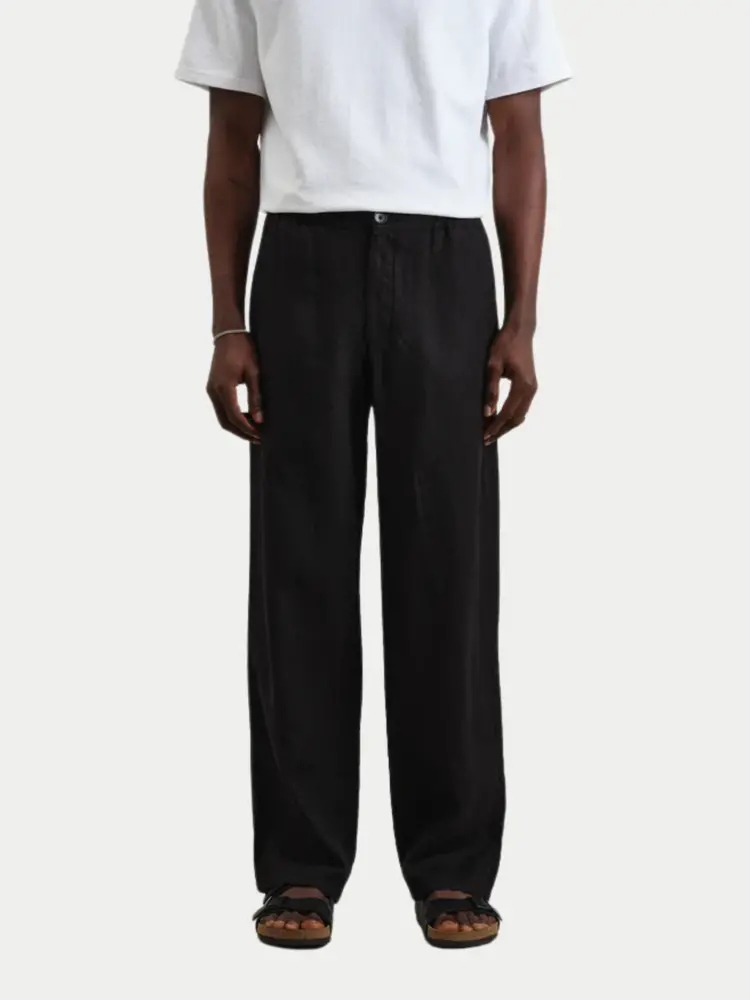 Wax London Glencoe Washed Linen Trouser Black