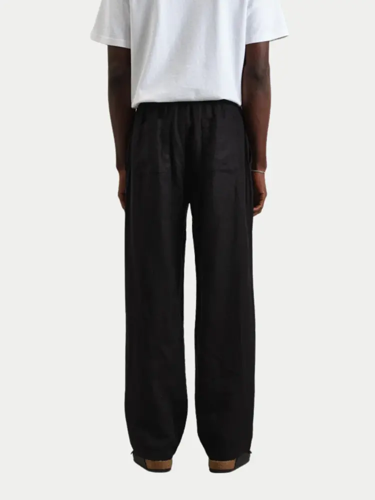 Wax London Glencoe Washed Linen Trouser Black
