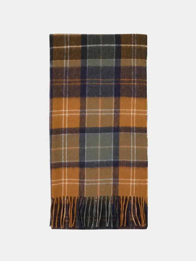 Barbour Brack Patchwork Tartan Scarf Forest - Bronze Brown