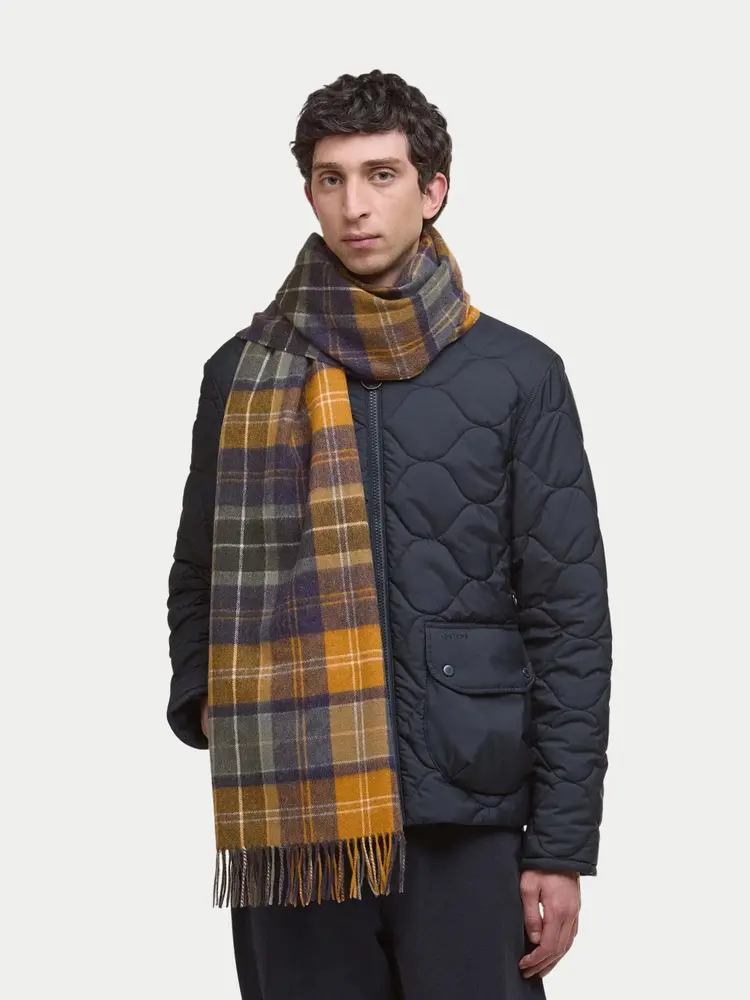 Barbour Brack Patchwork Tartan Scarf Forest - Bronze Brown