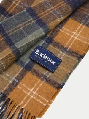 Barbour Brack Patchwork Tartan Scarf Forest - Bronze Brown