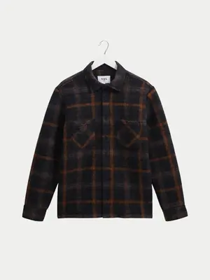 Wax London Whiting Overshirt Drawn Check Teal Orange