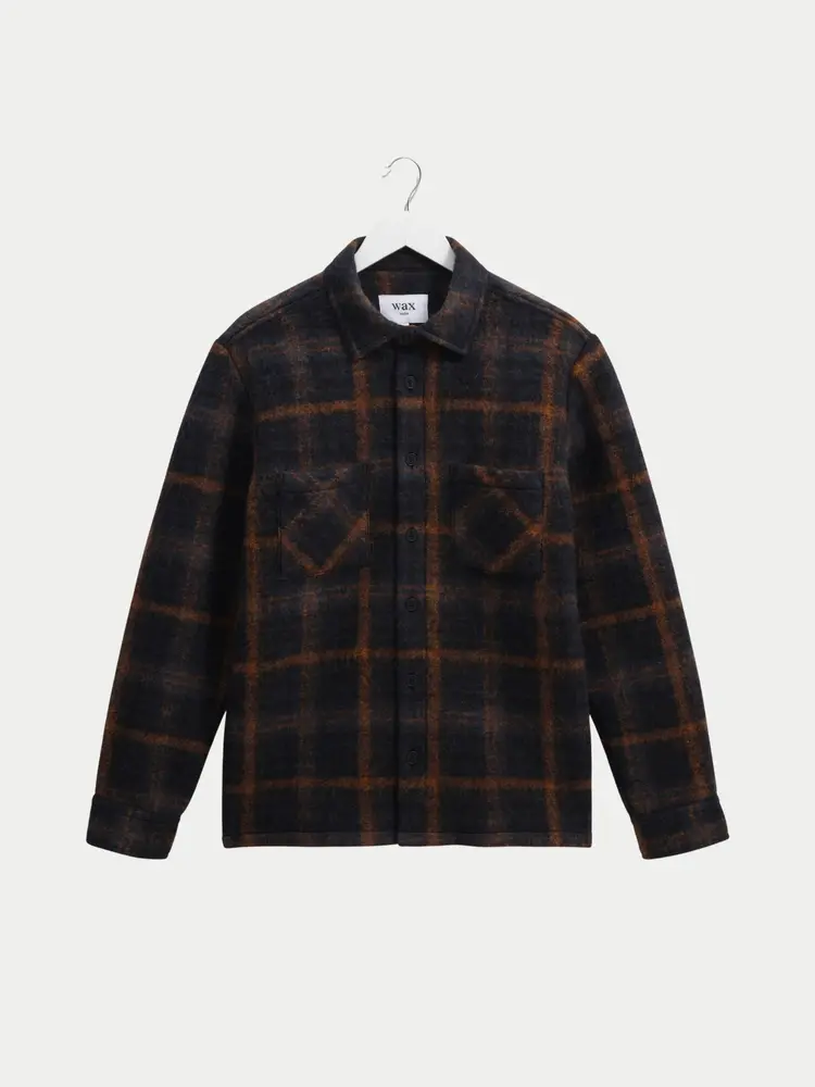 Wax London Whiting Overshirt Drawn Check Teal Orange