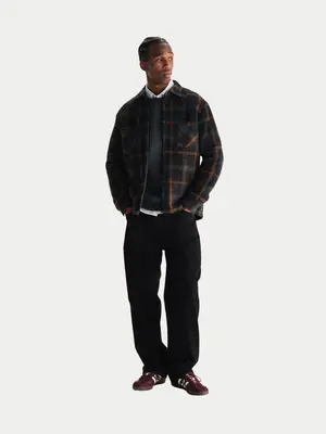 Wax London Whiting Overshirt Drawn Check Teal Orange